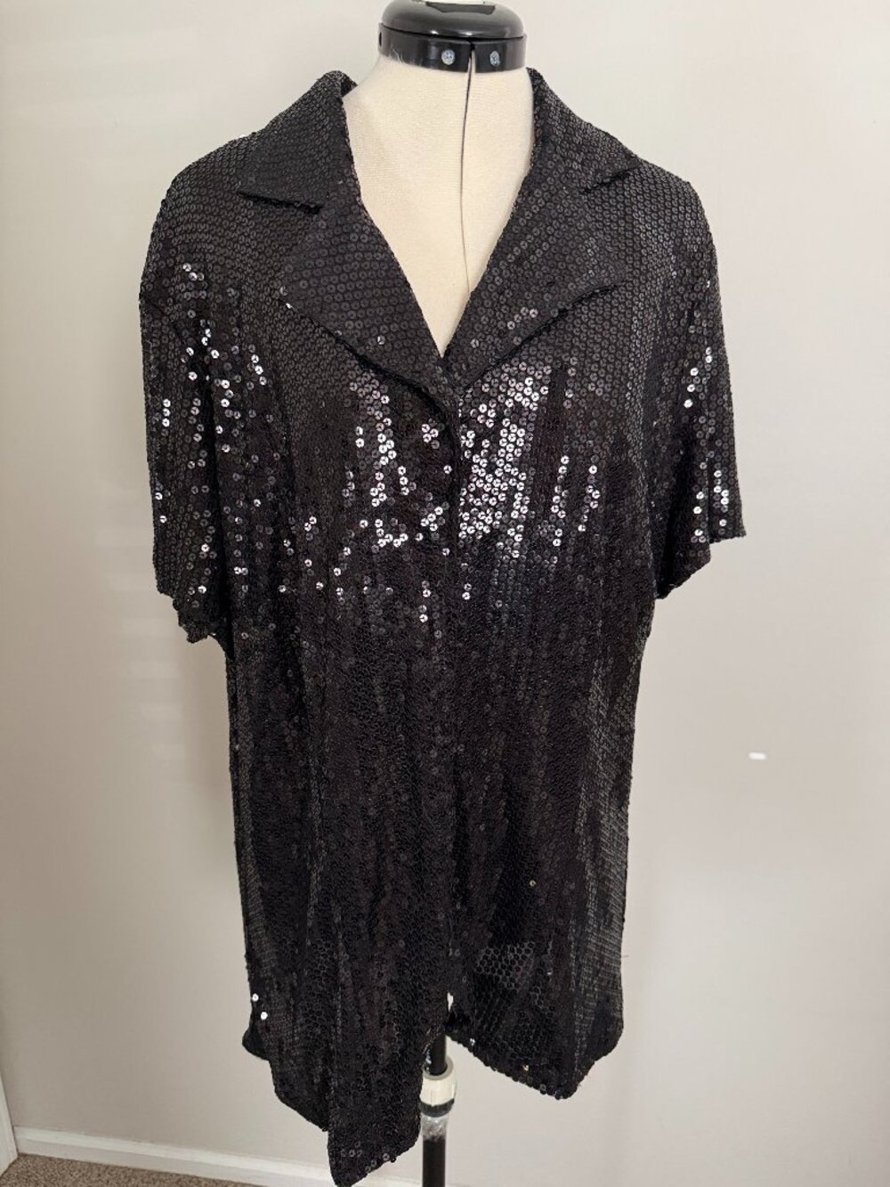 Ashley Stewart Women`s Black sequined short-sleeve dressy cardigan size XXL
